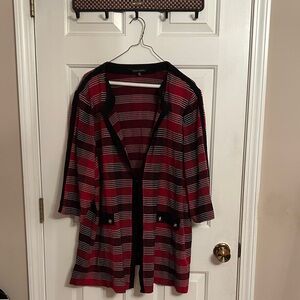 Ming Wang Red and Black Plaid Cardigan LIKE NEW